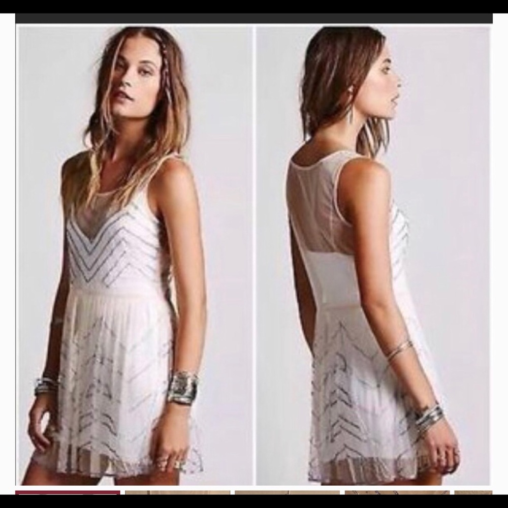 free people sheer beaded top sz L new with tags